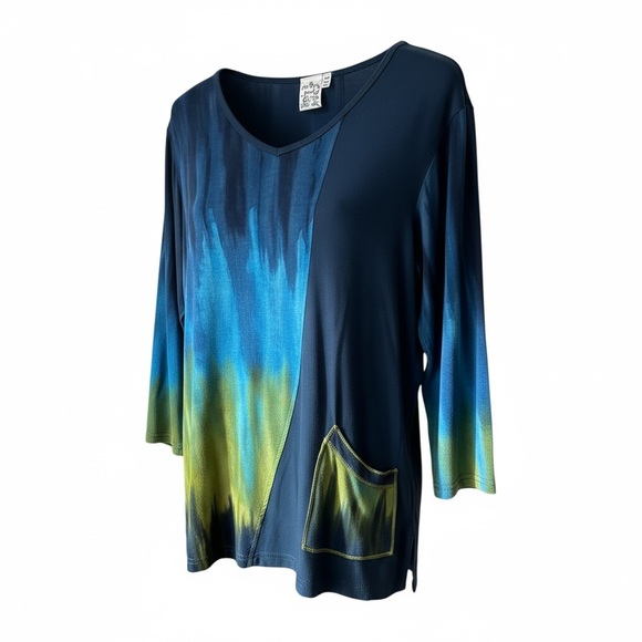 Parsley & Sage Tunic V-Neck Top Blue and Green Women M 3/4 Sleeve Soft - Picture 2 of 11